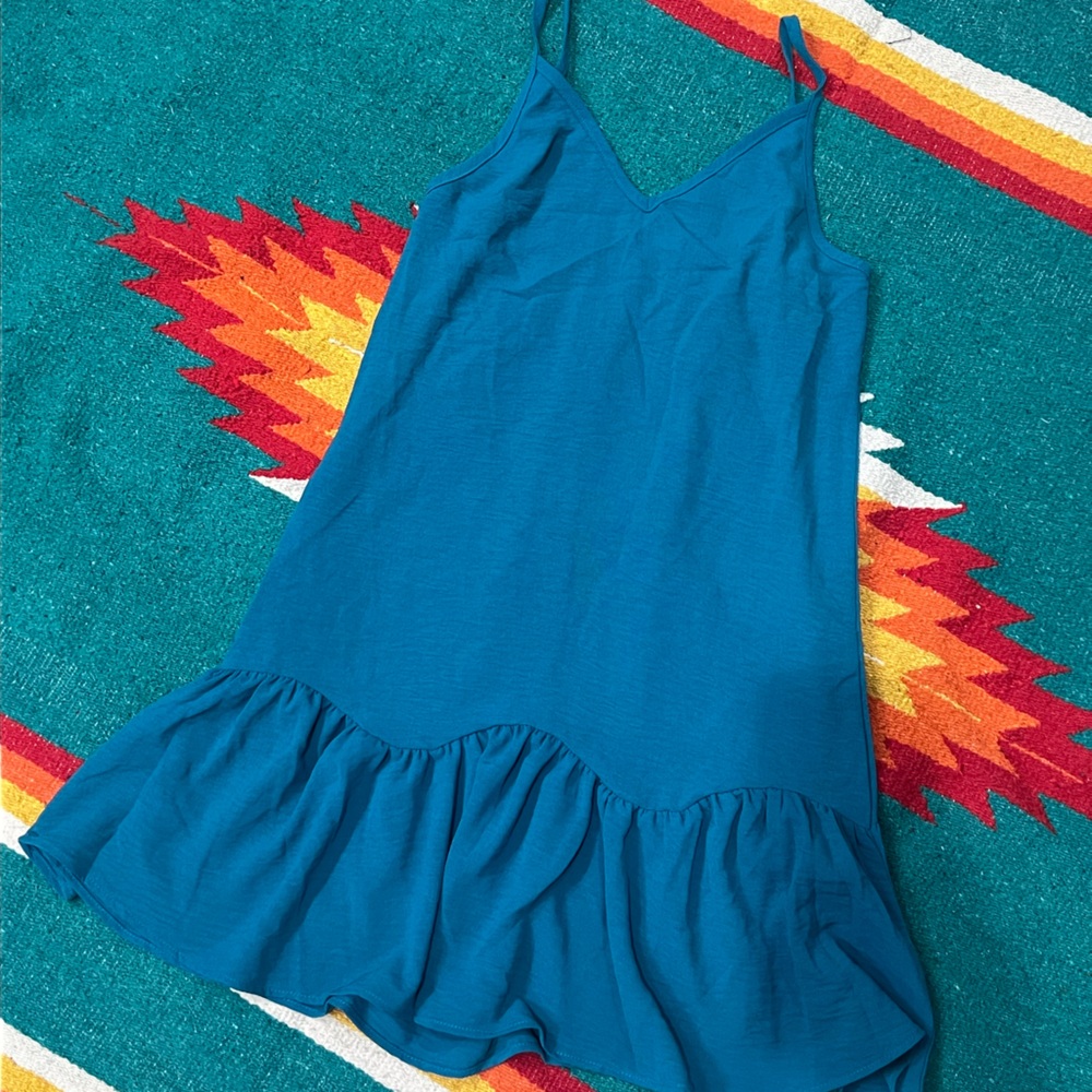 Blue Sleeveless Dress with Ruffle Hem